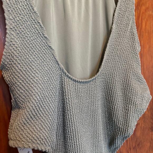 NWT Aerie Shimmery Crinkle Birthday Scoop Cheekiest One Piece‎ Swimsuit Green M - Picture 5 of 8
